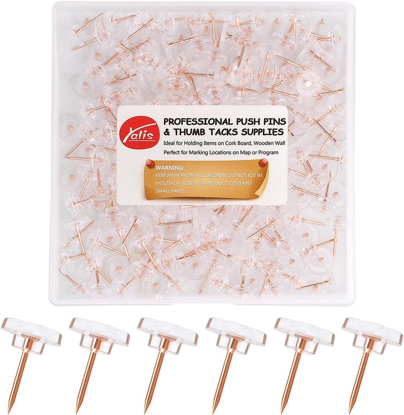 Yalis Push Pins 200-count Flat Rosegold Thumb Tacks Steel Point and Plastic Head for Corkboard and Wooden Photo Wall - Image 1